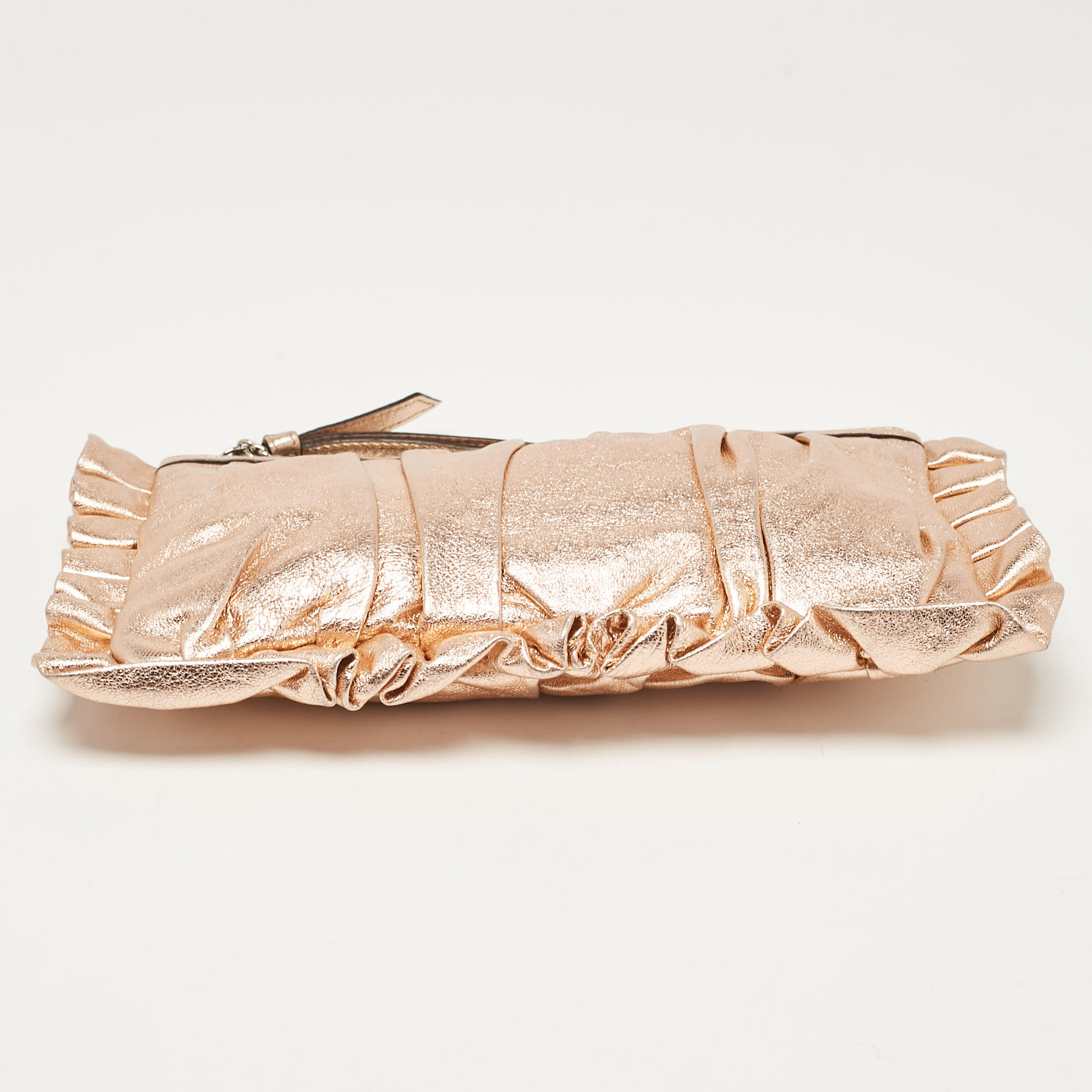 Dolce & Gabbana Rose Gold Leather Ruffle Wristlet Clutch