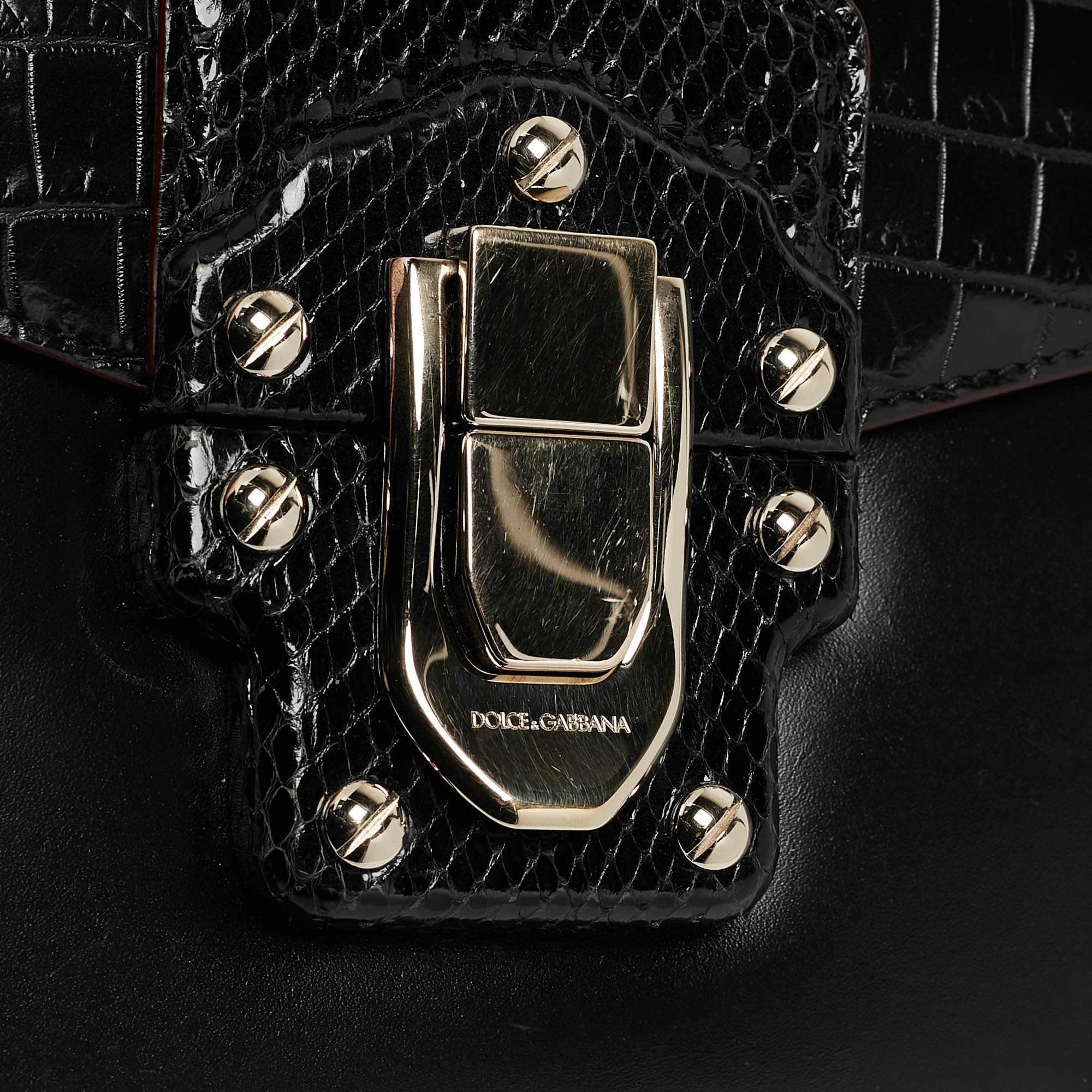 Dolce & Gabbana Black Crocodile Leather And Python Lucia Shoulder Bag