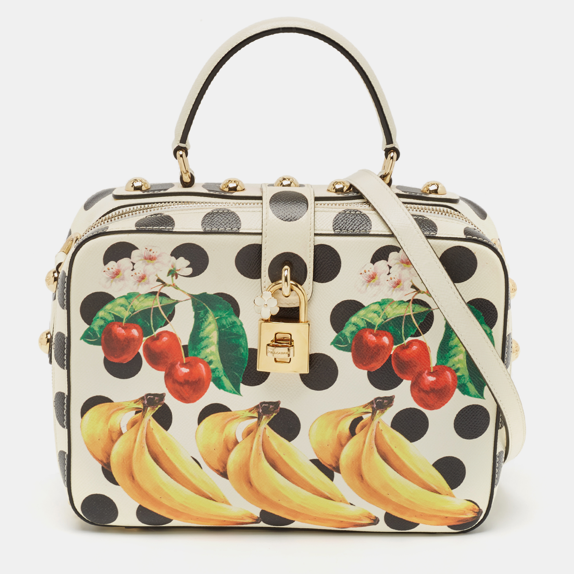Dolce & Gabbana White/Multicolor Printed Leather Dolce Box Top Handle Bag