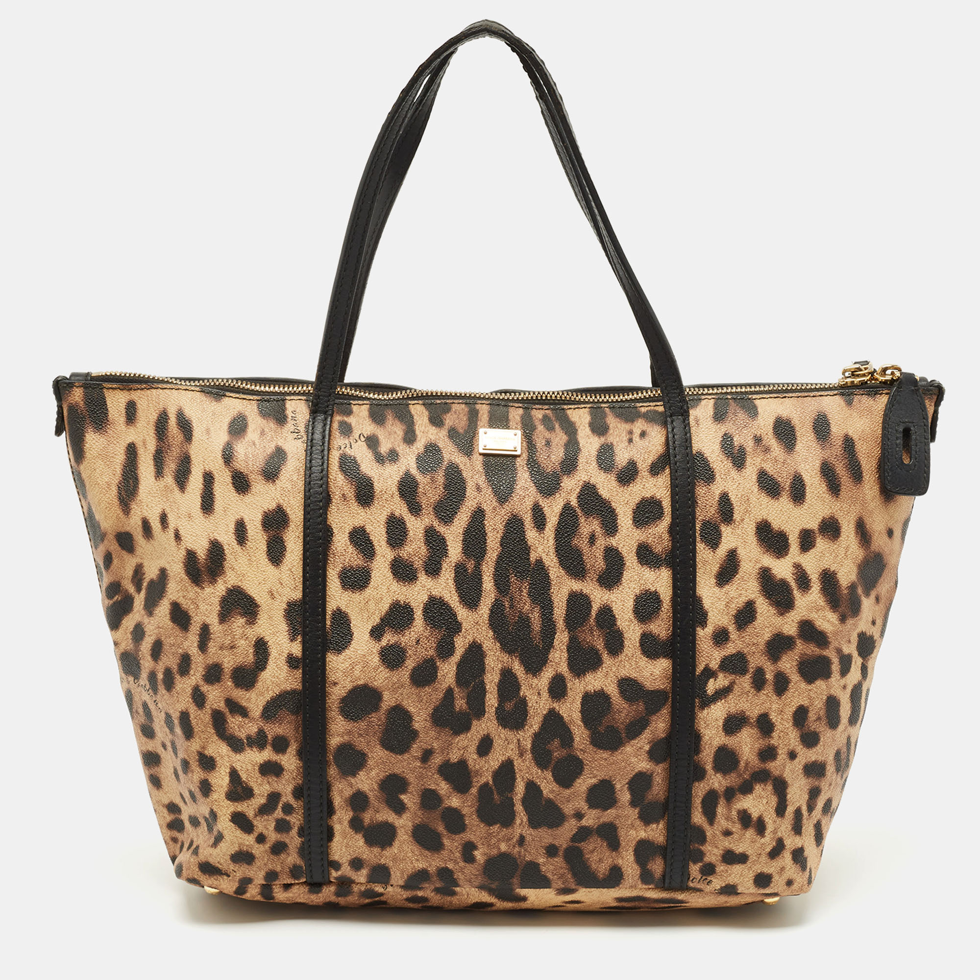 Dolce & Gabbana Black/Brown Leopard Print Coated Canvas Miss Escape Zip Tote
Dolce & Gabbana Black/Brown Leopard Print Coated Canvas Miss Escape Zip Tote
