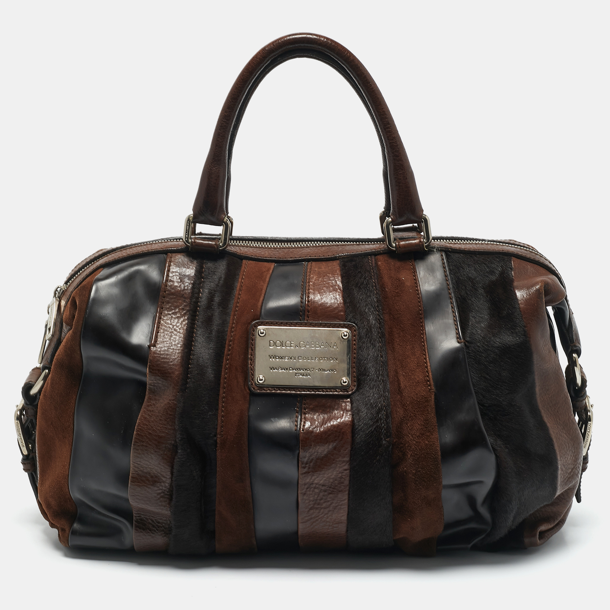 Dolce & Gabbana Two Tone Brown Calf Hair and Mix Leather Miss Urbanette Satchel
Dolce & Gabbana Two Tone Brown Calf Hair and Mix Leather Miss Urbanette Satchel