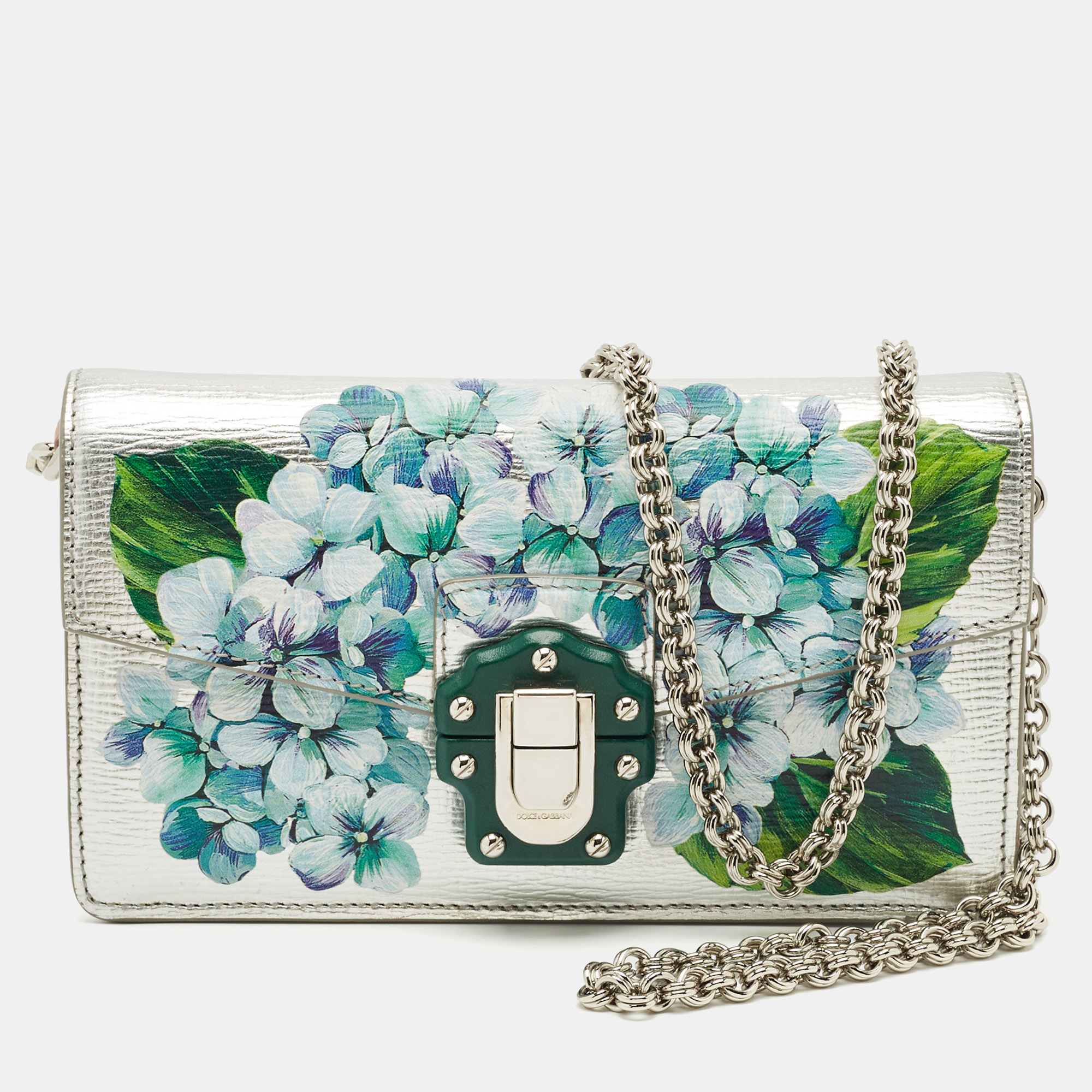 Dolce & Gabbana Silver Floral Print Leather Lucia Wallet on Chain
Dolce & Gabbana Silver Floral Print Leather Lucia Wallet on Chain