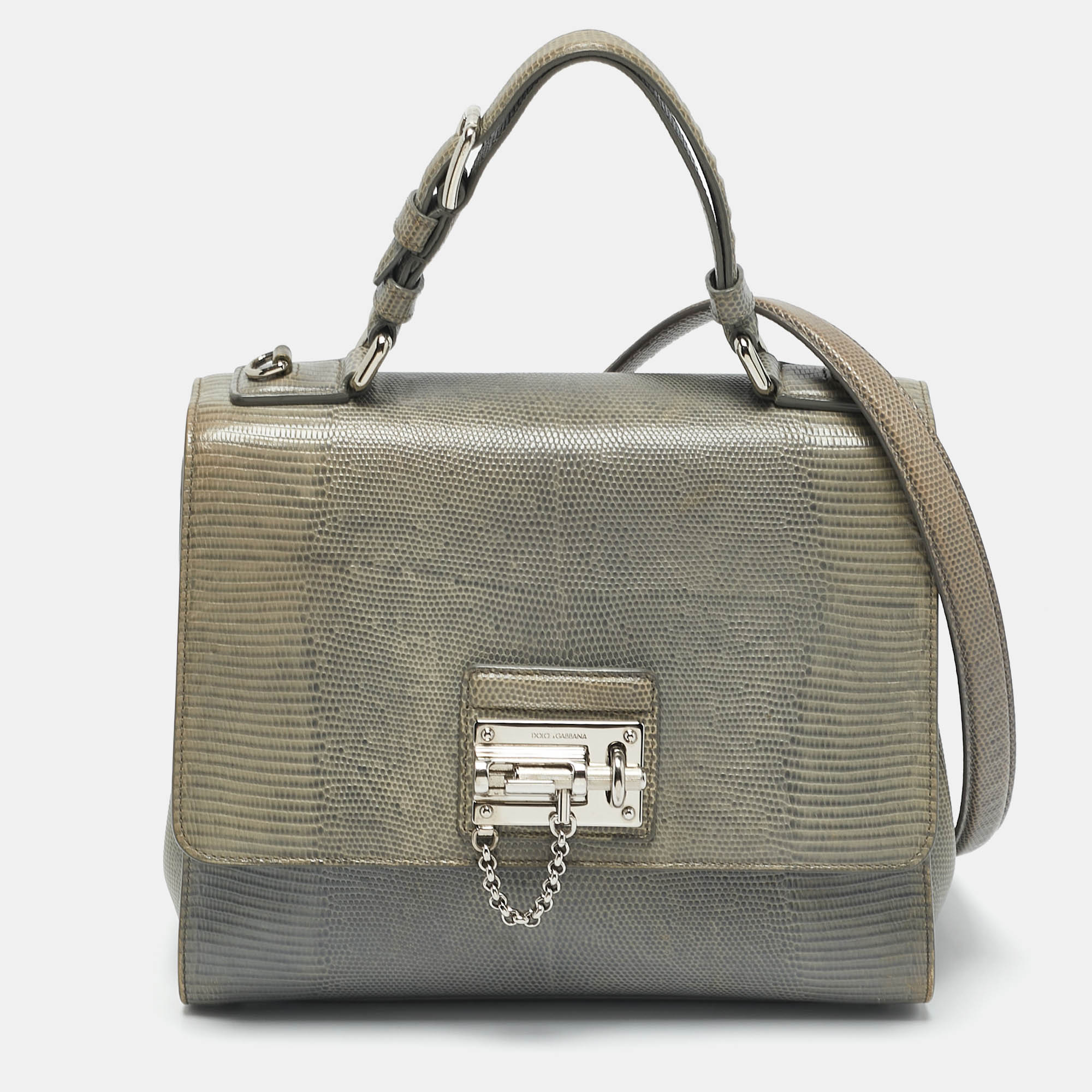 Dolce & Gabbana Grey Lizard Embossed Leather Miss Monica Top Handle Bag
Dolce & Gabbana Grey Lizard Embossed Leather Miss Monica Top Handle Bag