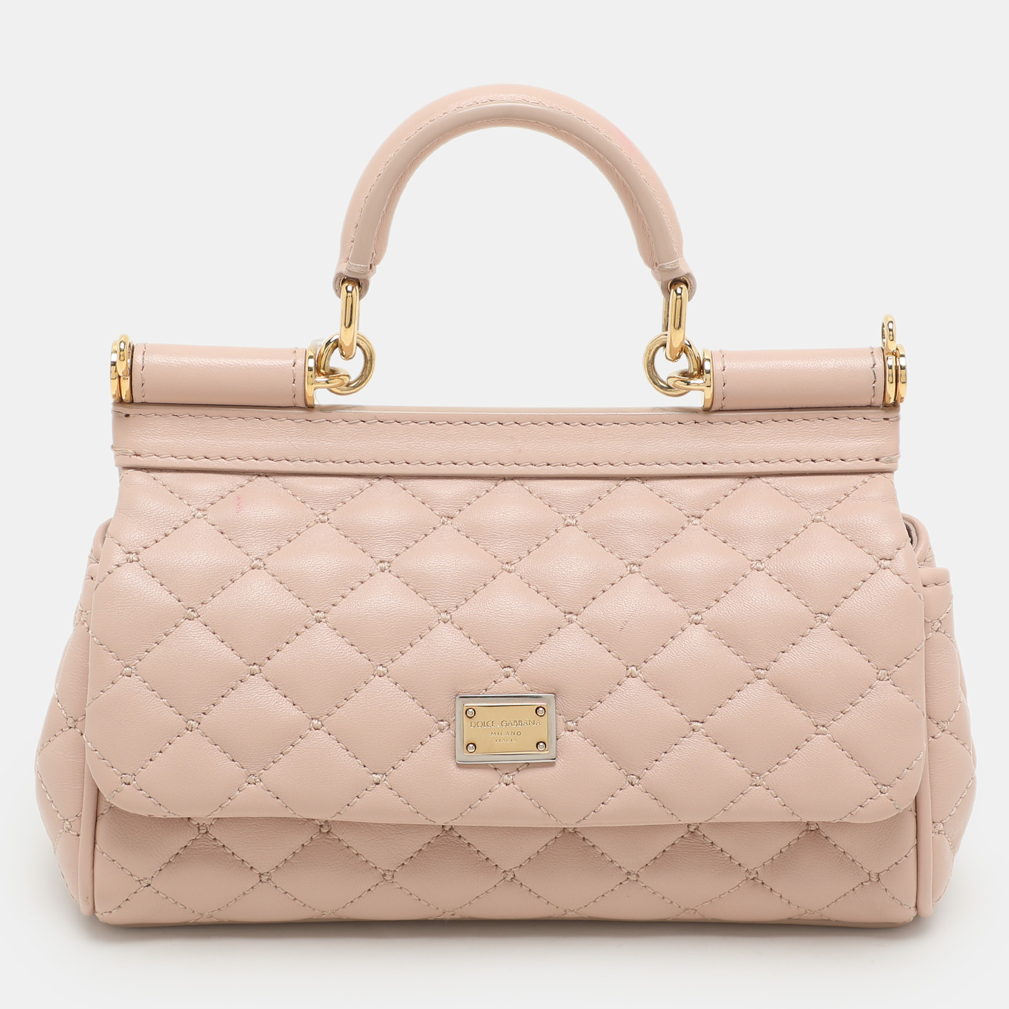 Dolce & Gabbana Nude Pink Quilted Leather Mini Miss Sicily Top Handle Bag
Dolce & Gabbana Nude Pink Quilted Leather Mini Miss Sicily Top Handle Bag