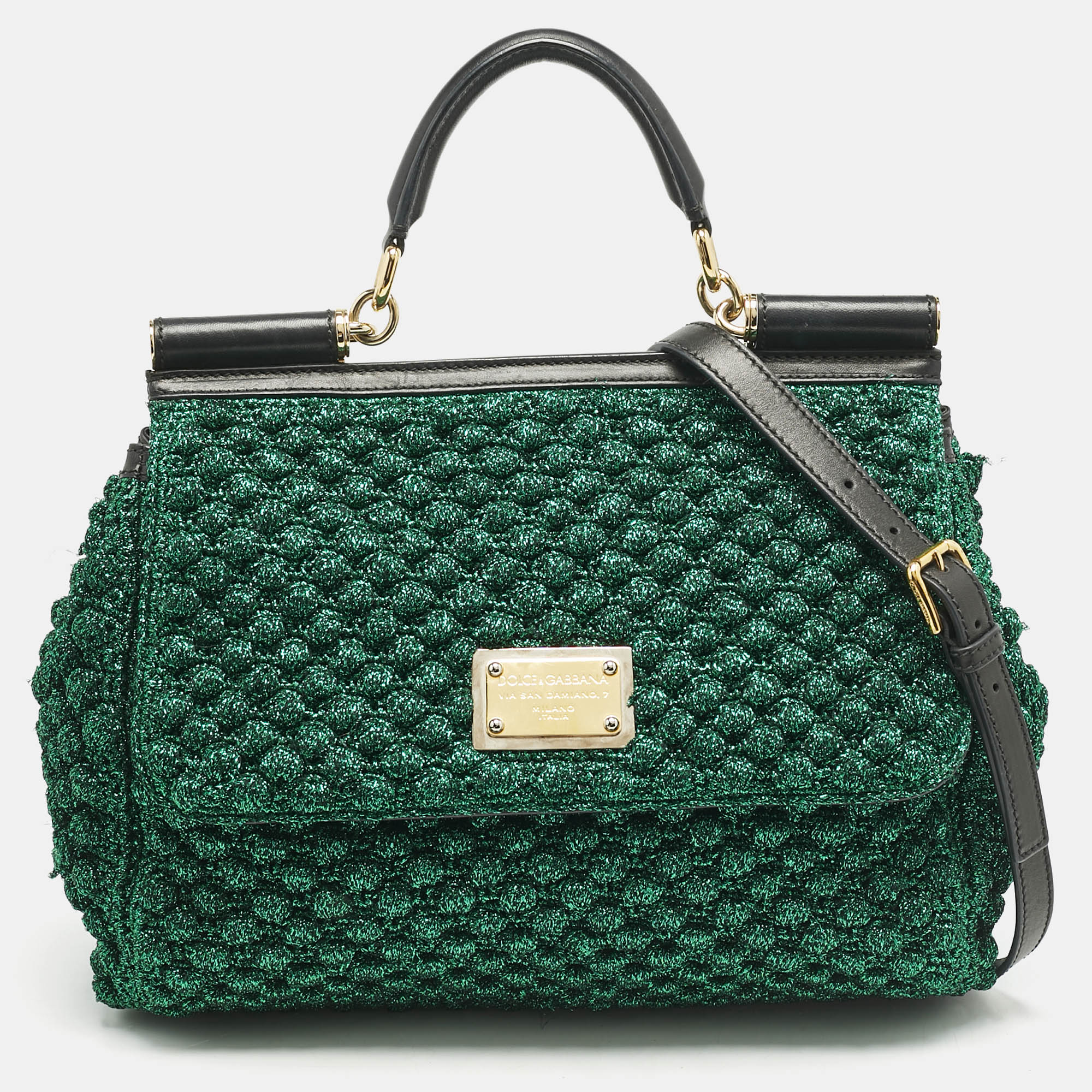 Dolce & Gabbana Green/Black Crochet Lurex Fabric Large Miss Sicily Top Handle Bag
Dolce & Gabbana Green/Black Crochet Lurex Fabric Large Miss Sicily Top Handle Bag