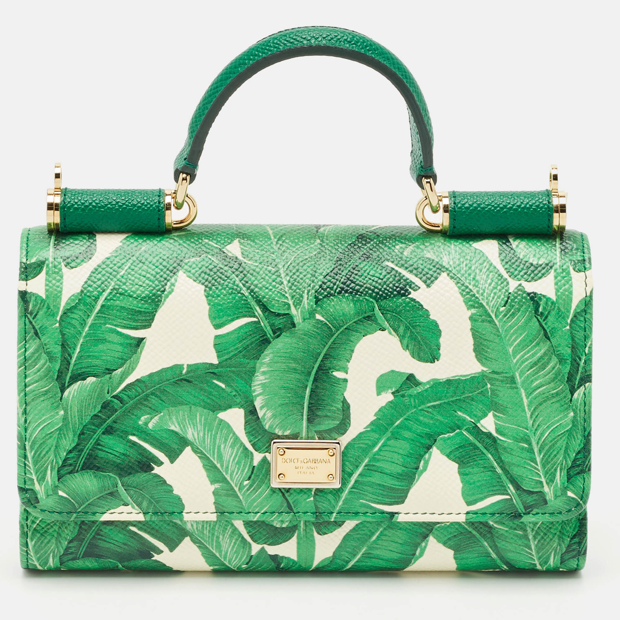 Dolce & Gabbana Green Leaf Print Leather Miss Sicily Von Wallet On Chain
Dolce & Gabbana Green Leaf Print Leather Miss Sicily Von Wallet On Chain
