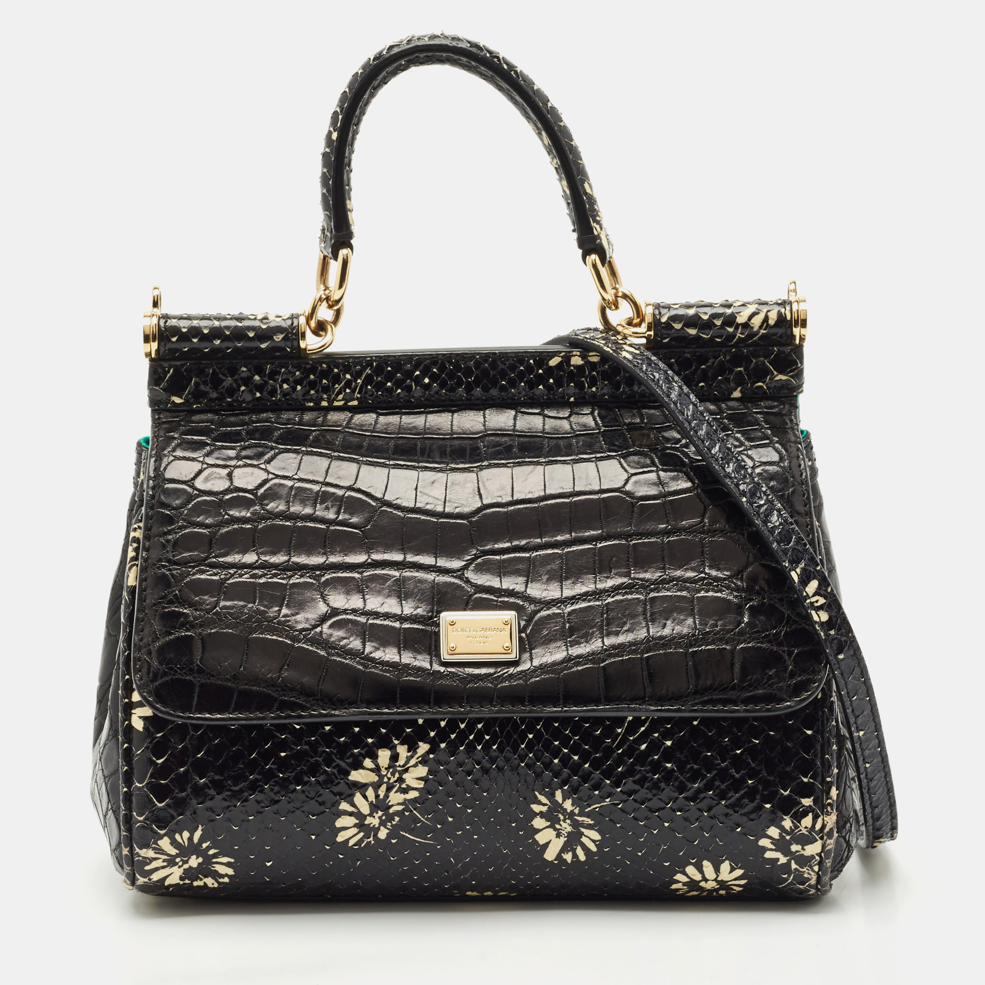 Dolce & Gabbana Black Crocodile & Python Miss Sicily Top Handle Bag
Dolce & Gabbana Black Crocodile & Python Miss Sicily Top Handle Bag