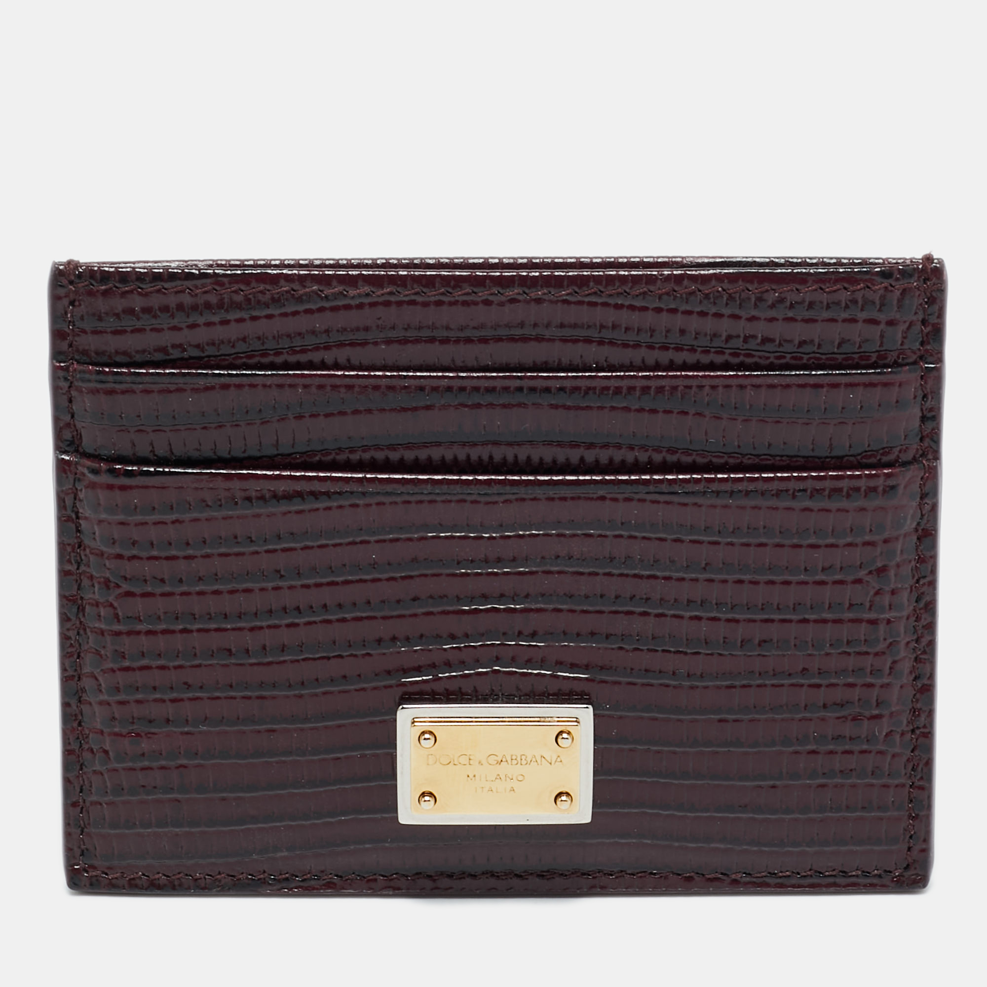 Dolce & Gabbana Burgundy Lizard Embossed Leather Logo Card Holder
Dolce & Gabbana Burgundy Lizard Embossed Leather Logo Card Holder