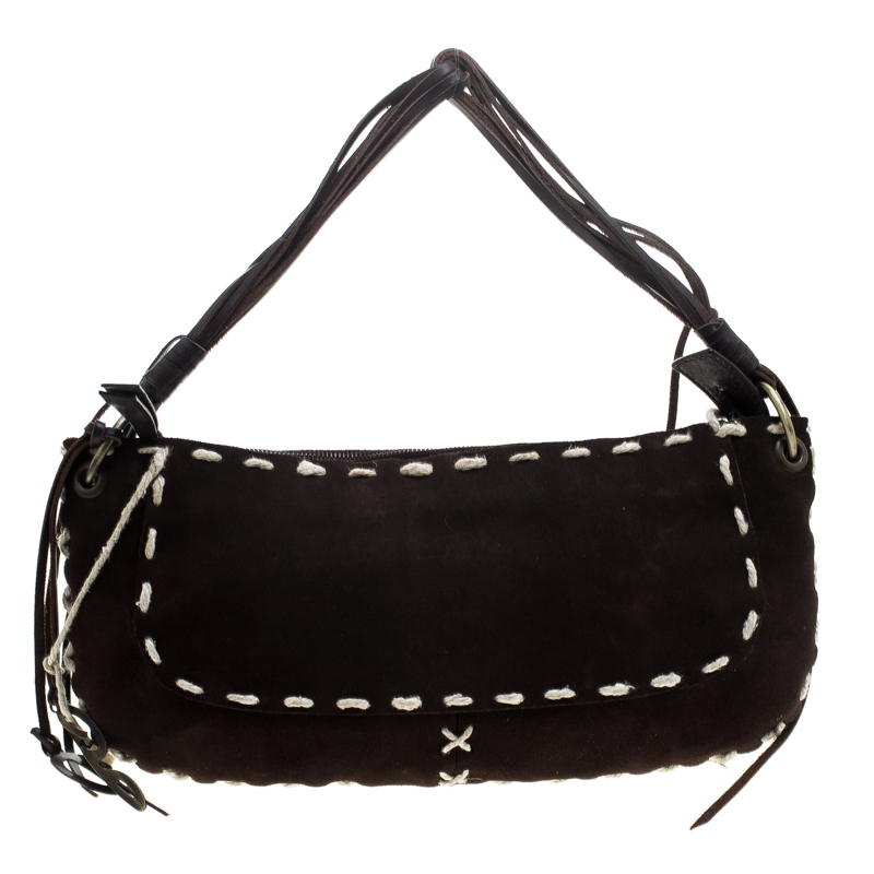 Image of Dolce and Gabanna Dark Brown Suede Shoulder Bag