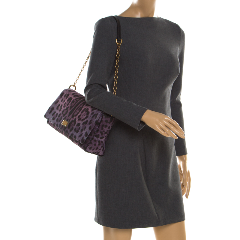 Dolce and Gabbana Purple Leopard Print Canvas and Leather Flap Shoulder Bag
Dolce and Gabbana Purple Leopard Print Canvas and Leather Flap Shoulder Bag
