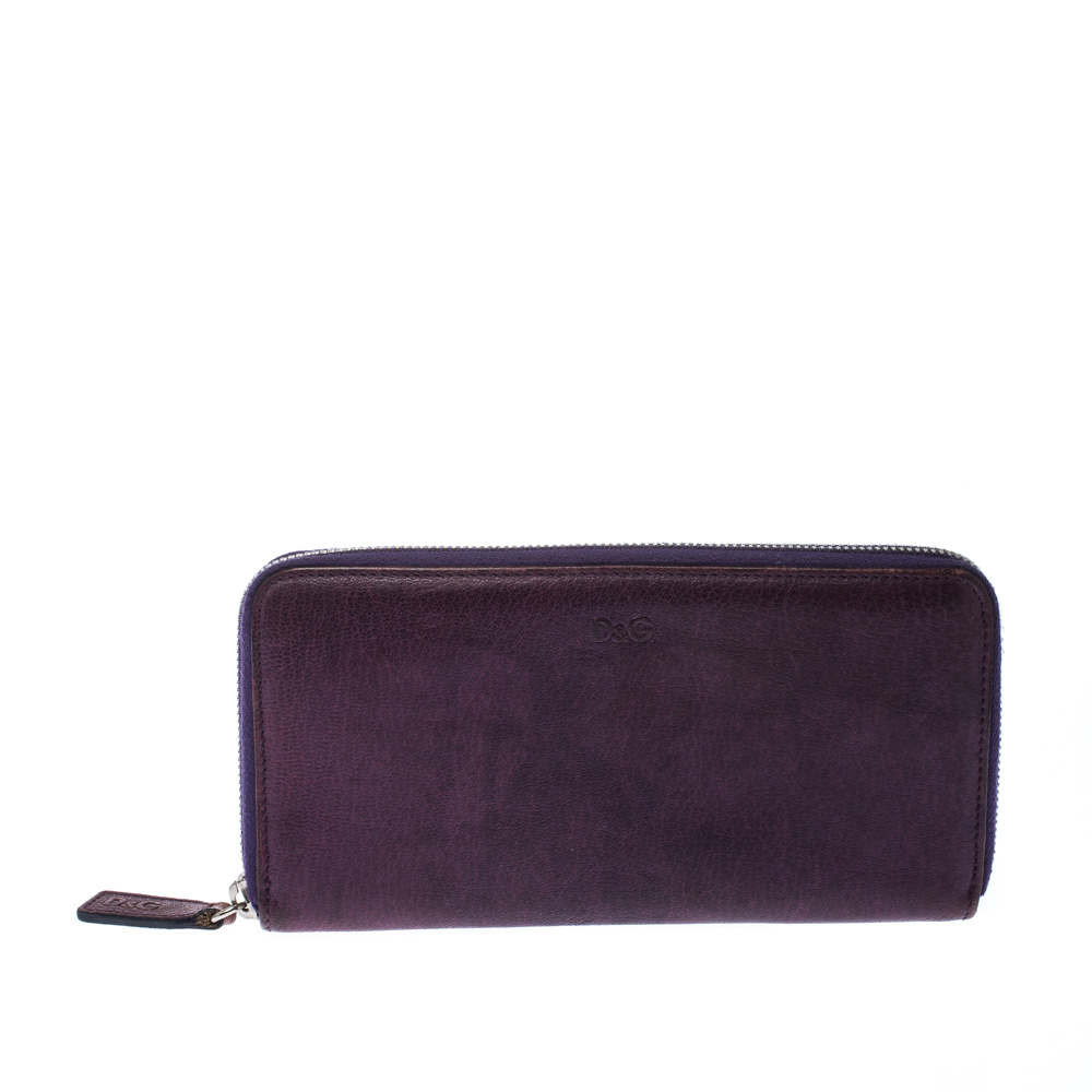 Image of D & G Purple Leather Zip Around Continental Wallet