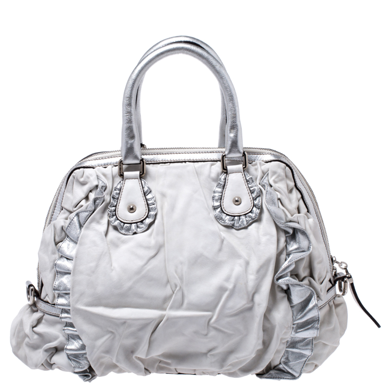 Dolce & Gabbana Silver Leather Miss Rouche Distressed Satchel