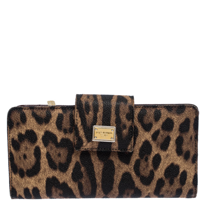 Image of Dolce and Gabbana Brown/Black Leopard Print Leather Continental Wallet