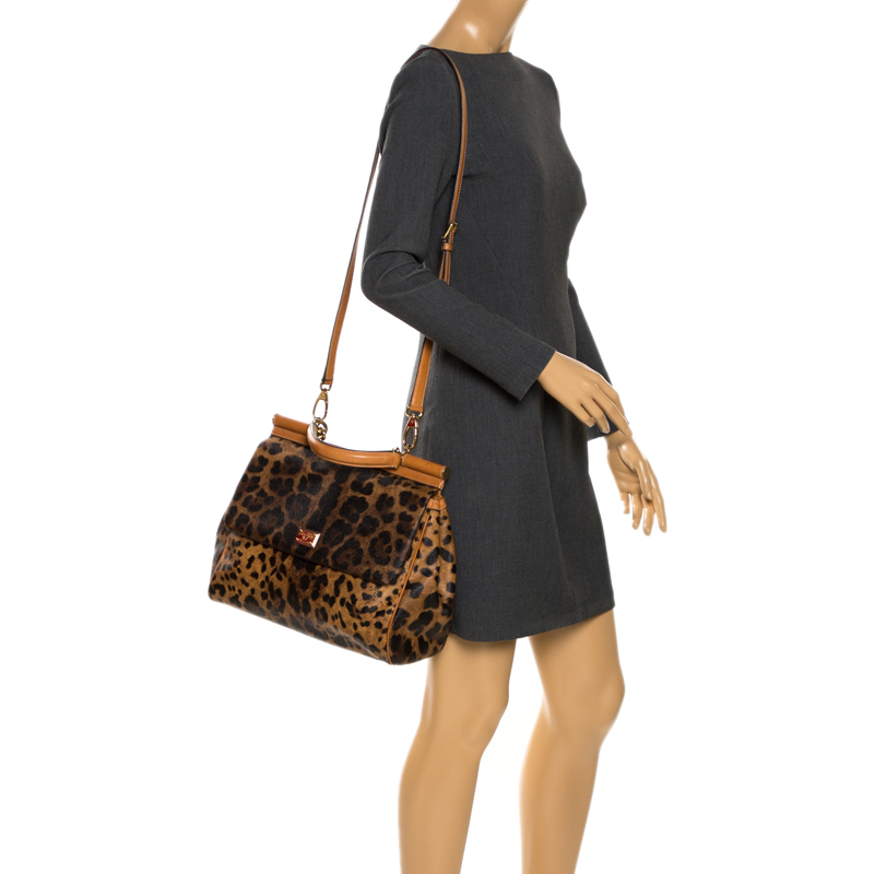 Dolce & Gabbana Leopard Print Coated Canvas and Leather Miss Sicily Top Handle Bag, Brown
Dolce & Gabbana Leopard Print Coated Canvas and Leather Miss Sicily Top Handle Bag, Brown