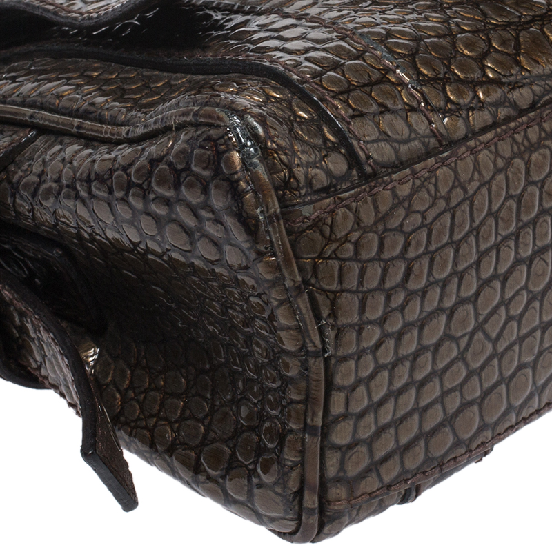 Dolce & Gabbana Brown Croc Embossed Patent Leather Miss Easy Way Shoulder Bag