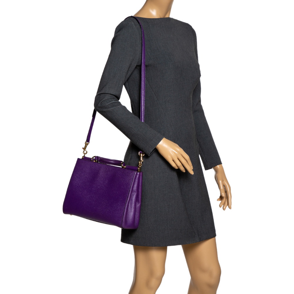 Dolce &amp; Gabbana Purple Leather Miss Sicily Top Handle Bag