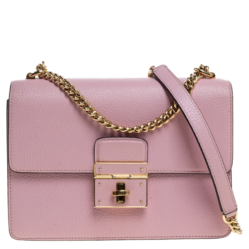 Image of Dolce and Gabbana Pink Leather Small Rosalia Shoulder Bag