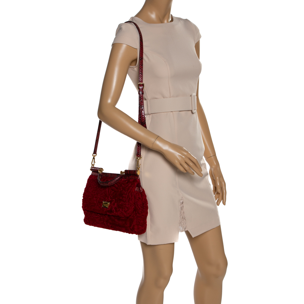 

Dolce & Gabbana Red Calfhair and Python Medium Miss Sicily Top Handle Bag, Black