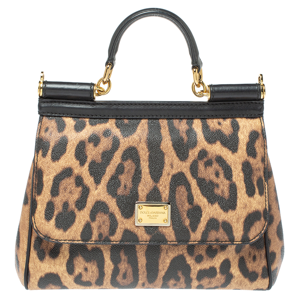 Image of Dolce & Gabbana Beige/Black Coated and Leather Medium Miss Sicily Top Handle Bag