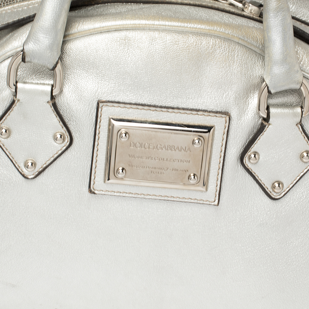 Dolce & Gabbana Silver Leather Miss Biz Satchel