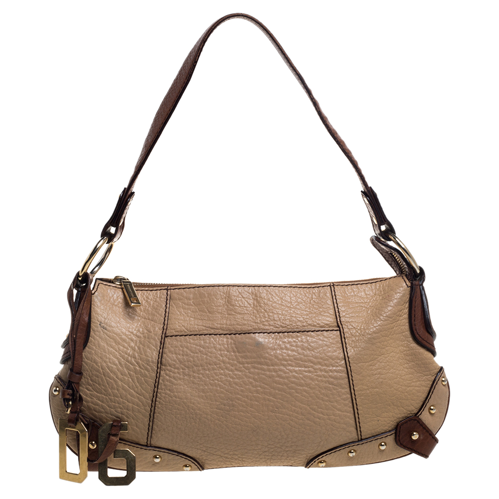Dolce & Gabbana Beige/Brown Leather Shoulder Bag