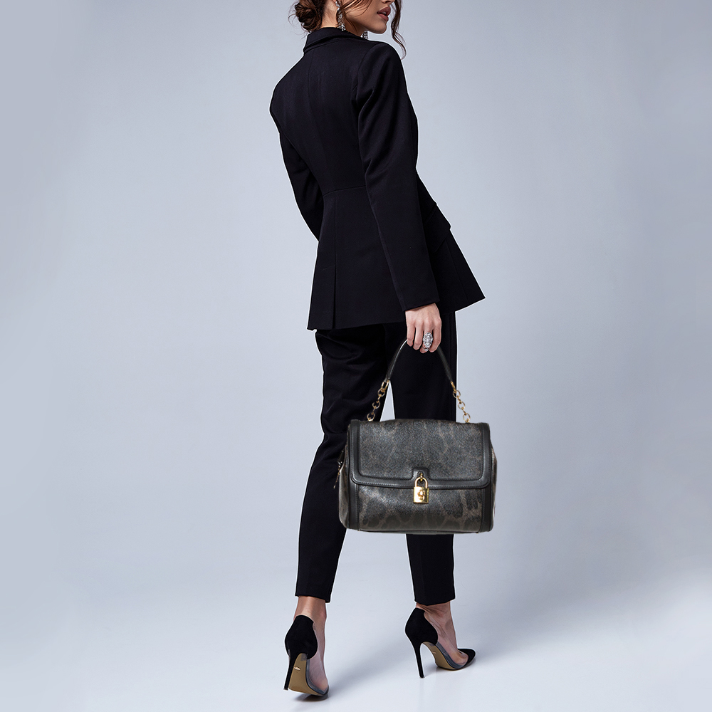 Dolce & Gabbana Black/Grey Leopard Print Coated Canvas Padlock Top Handle Bag
Dolce & Gabbana Black/Grey Leopard Print Coated Canvas Padlock Top Handle Bag