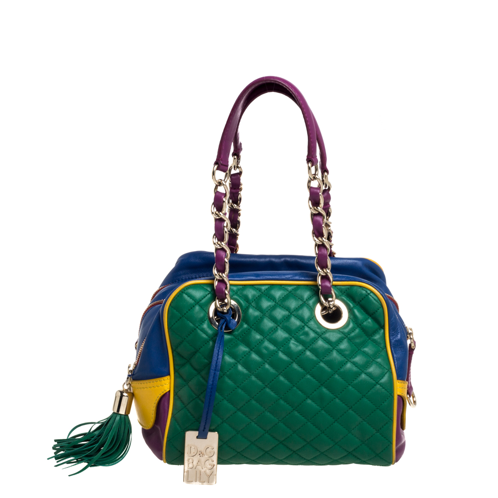 D & G Multicolor Leather Lily Glam Bowler Bag