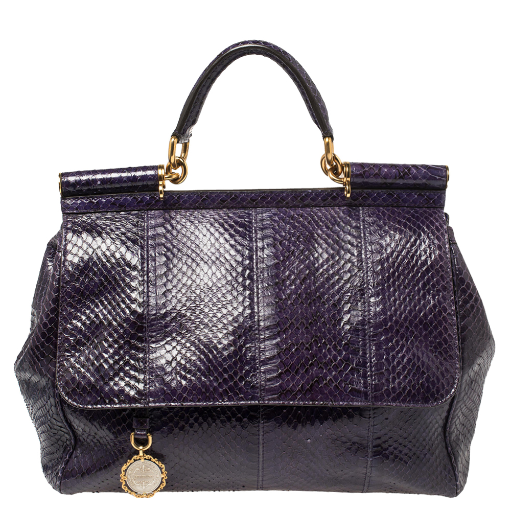 Dolce & Gabbana Purple Python Medium Heritage Miss Sicily Top Handle Bag