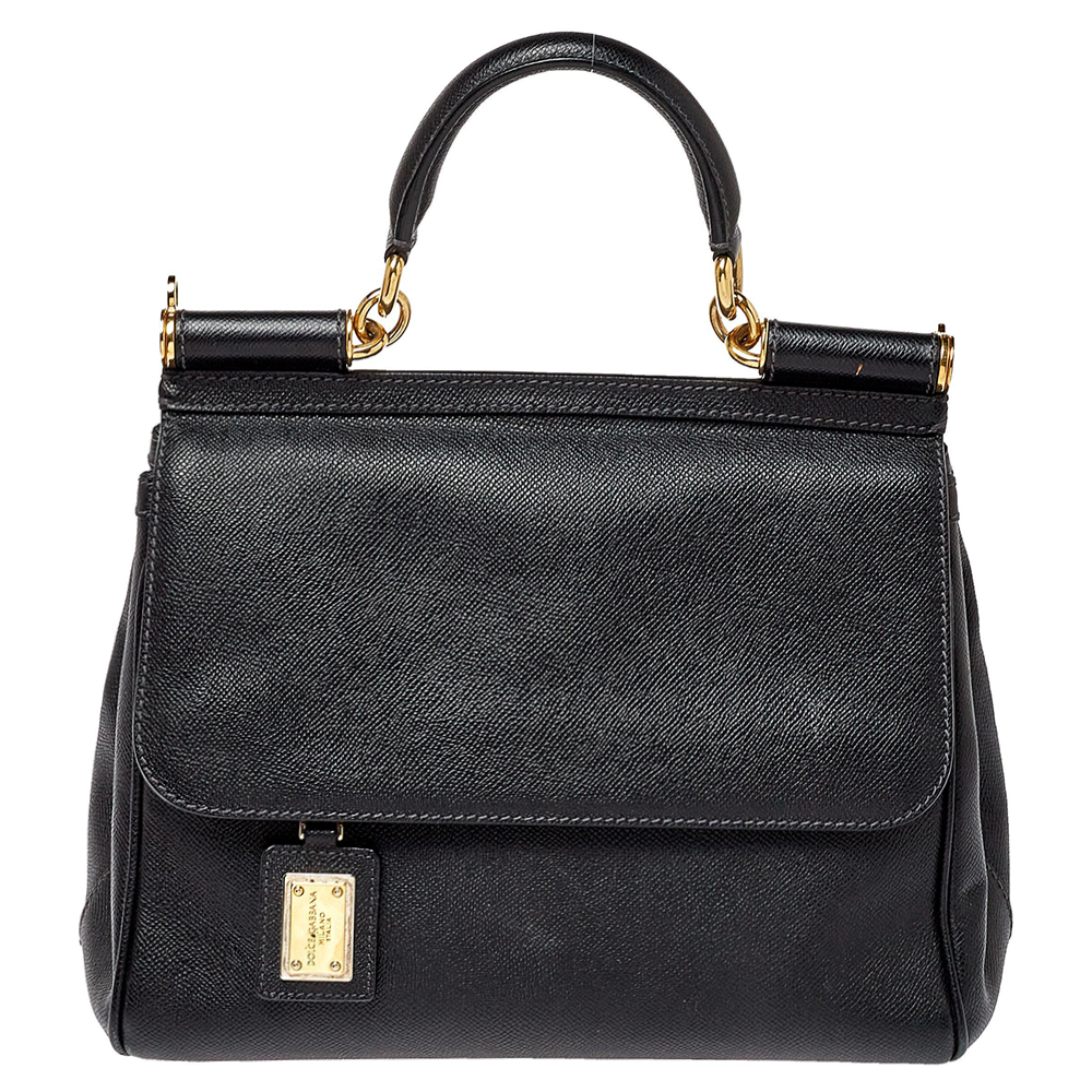 Dolce & Gabbana Black Leather Medium Sicily Top Handle Bag