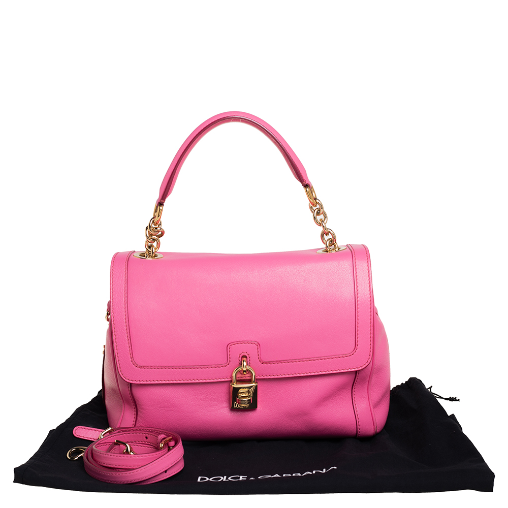 Dolce and Gabbana Pink Leather Padlock Top Handle Bag