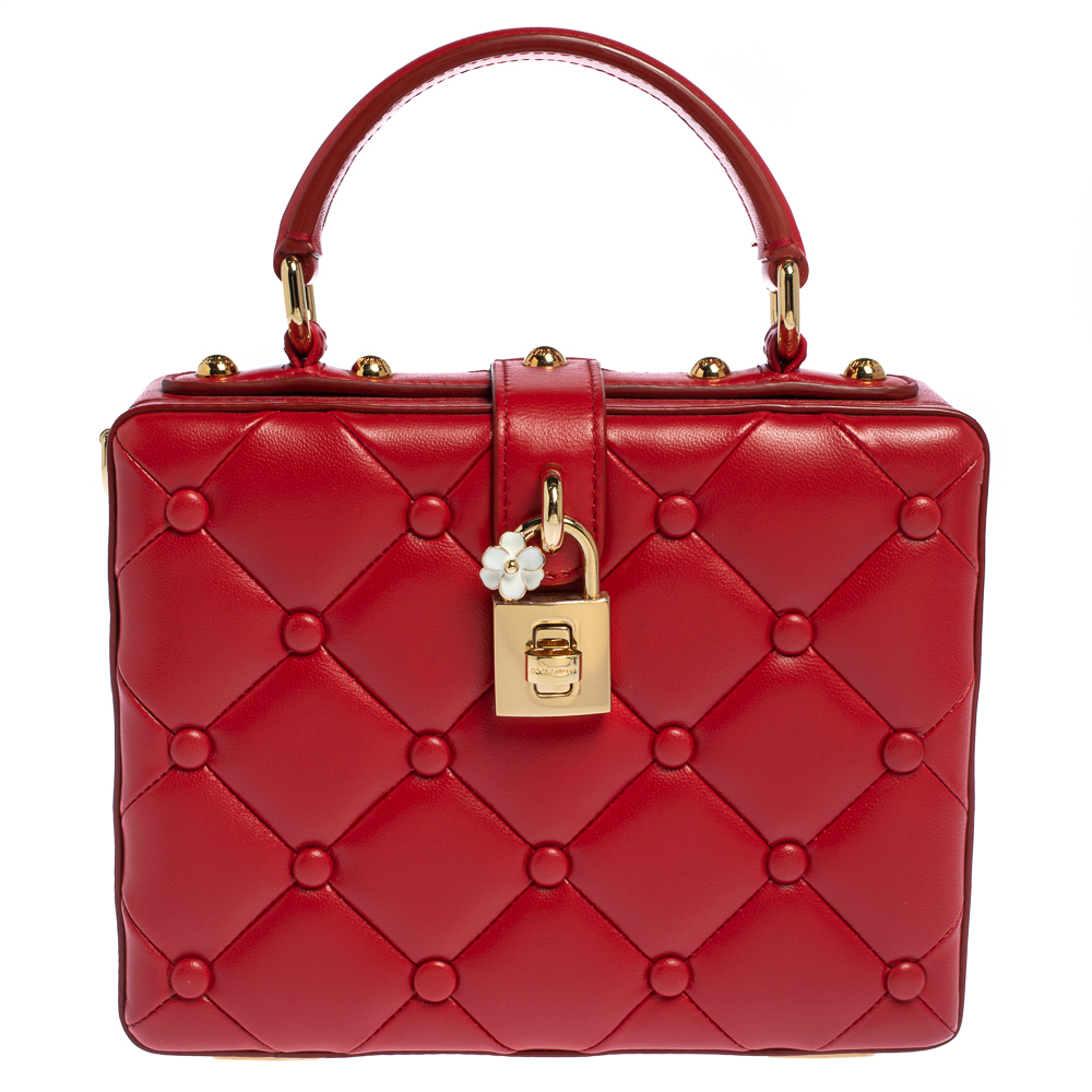 Dolce & Gabbana Red Quilted Leather Box Top Handle Bag