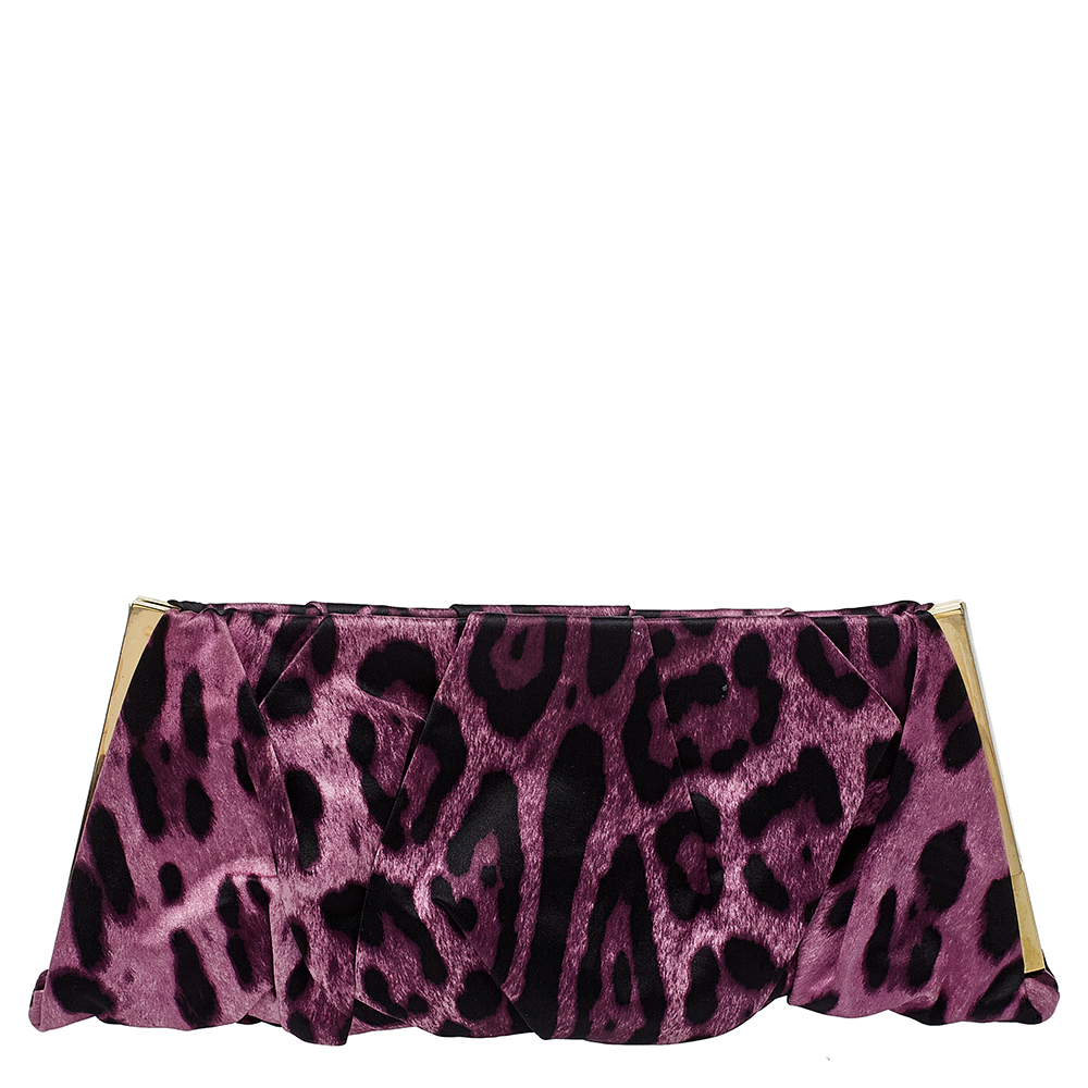 Dolce & Gabbana Purple Animal Print Satin Miss Lady Clutch