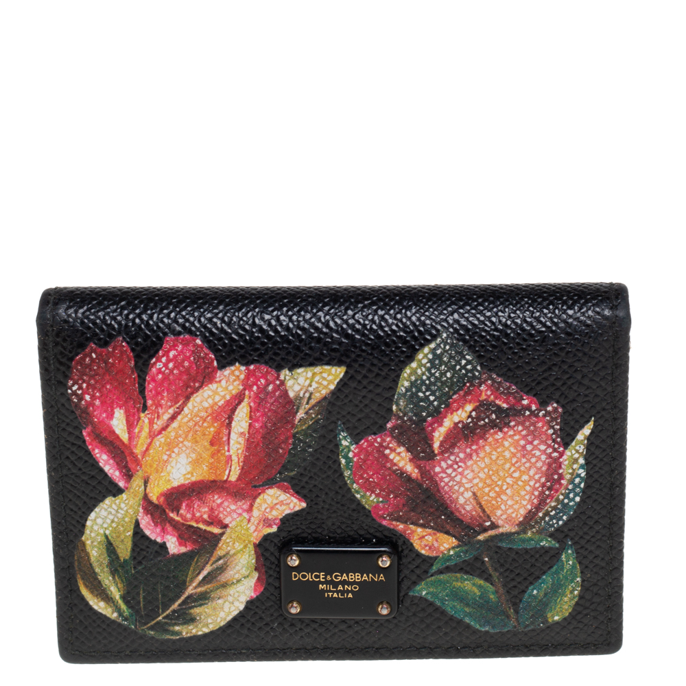 Dolce & Gabbana Black Floral Print Card Case