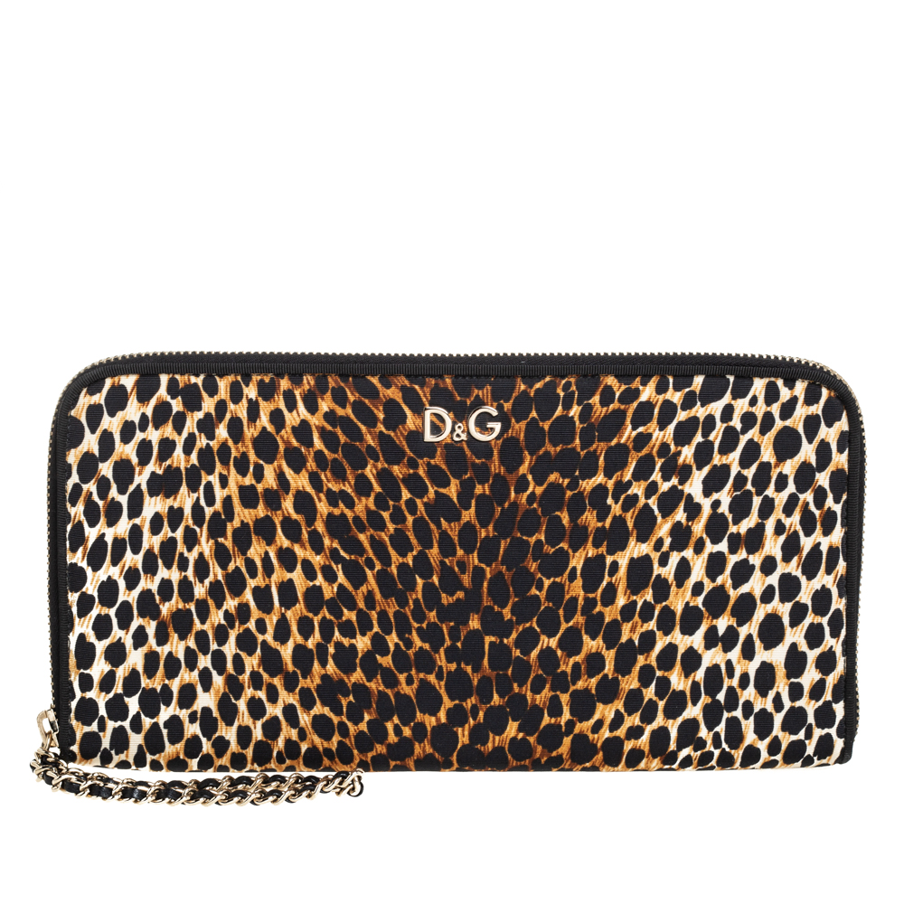 Dolce and Gabbana Brown Leopard Fabric Clutch