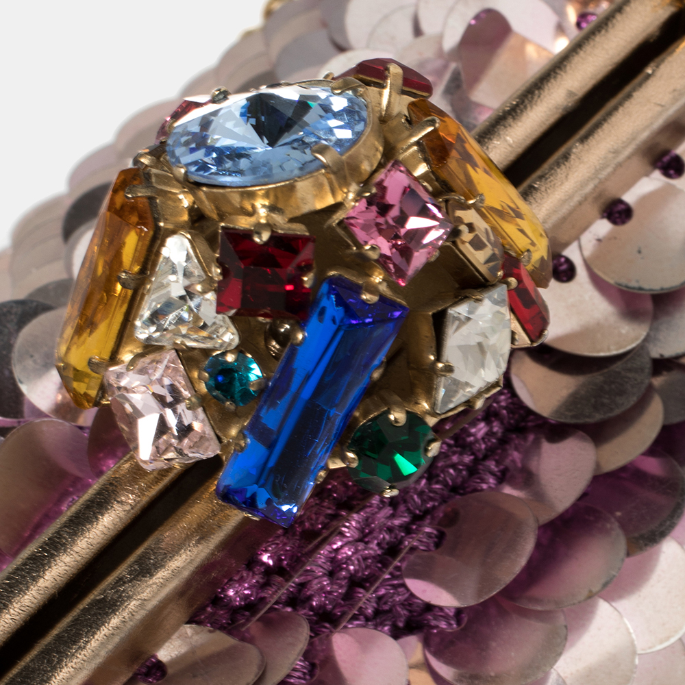 Dolce & Gabbana Pink Sequin Crystal Embellished Lock Frame Chain Clutch