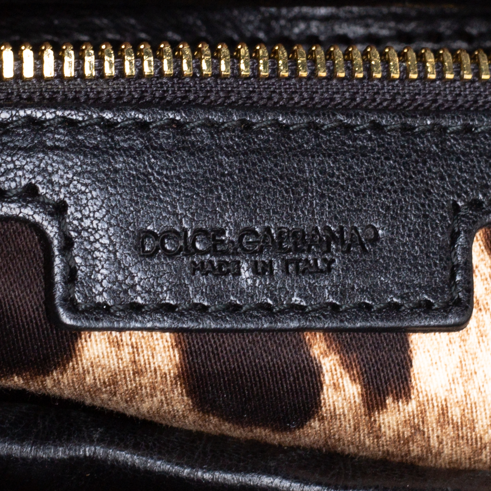 Dolce & Gabbana Beige/Black Raffia And Python Trim Miss Dolce Top Handle Bag