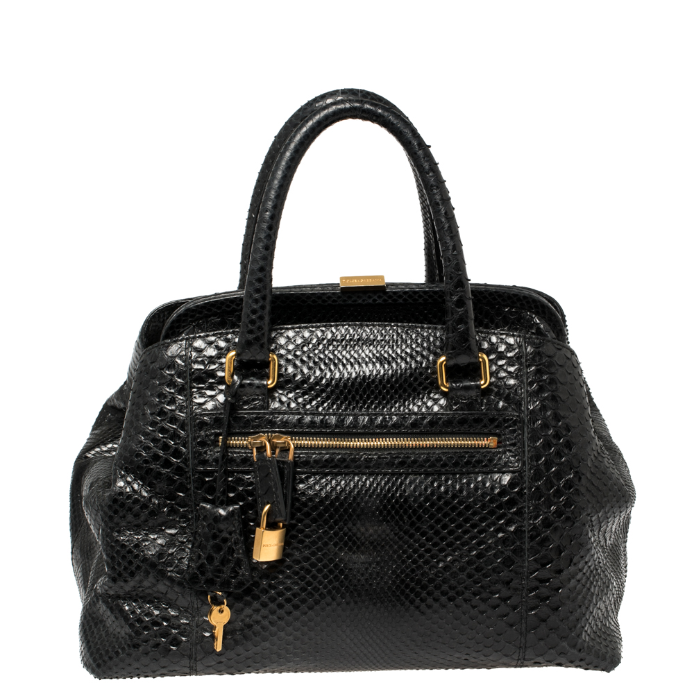 Dolce & Gabbana Black Python Leather Frame Satchel