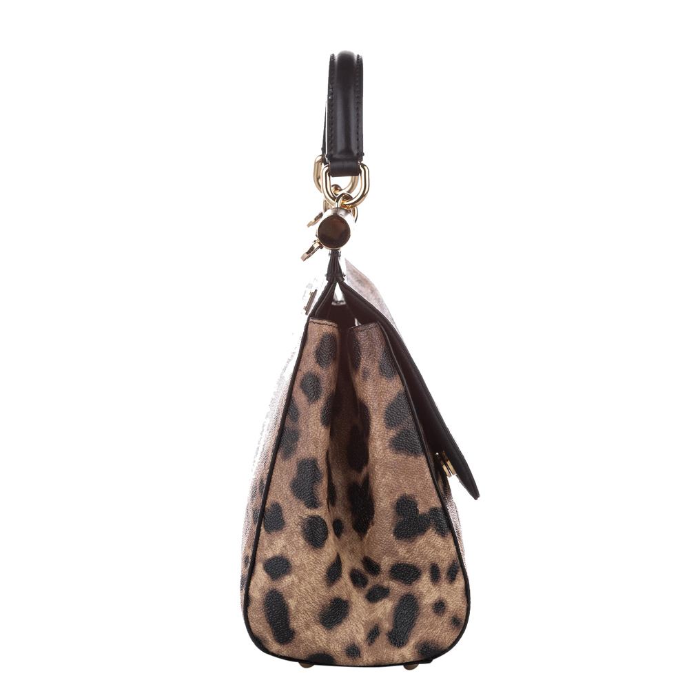 

Dolce & Gabbana Brown Leopard Print Leather Miss Sicily Stefano Domenico Satchel Bag