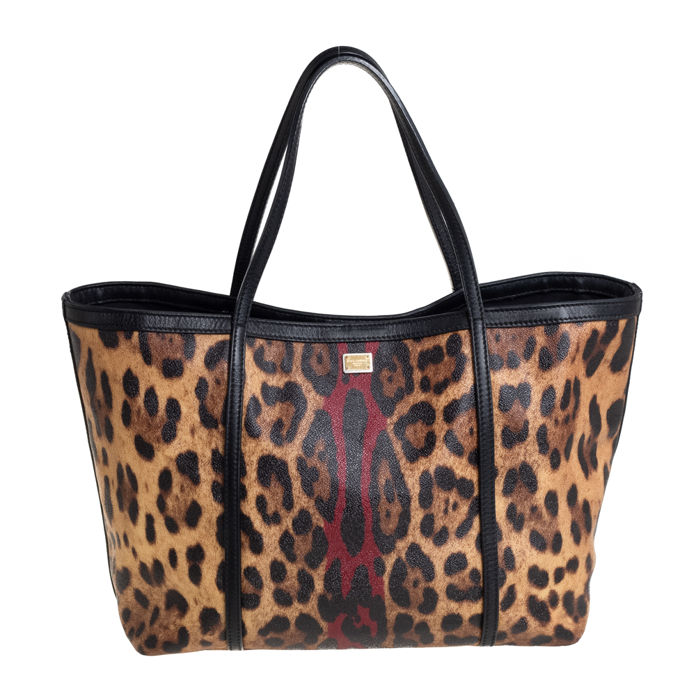 Dolce & Gabbana Brown/Black Leopard Print Coated Canvas and Leather Miss Escape Tote