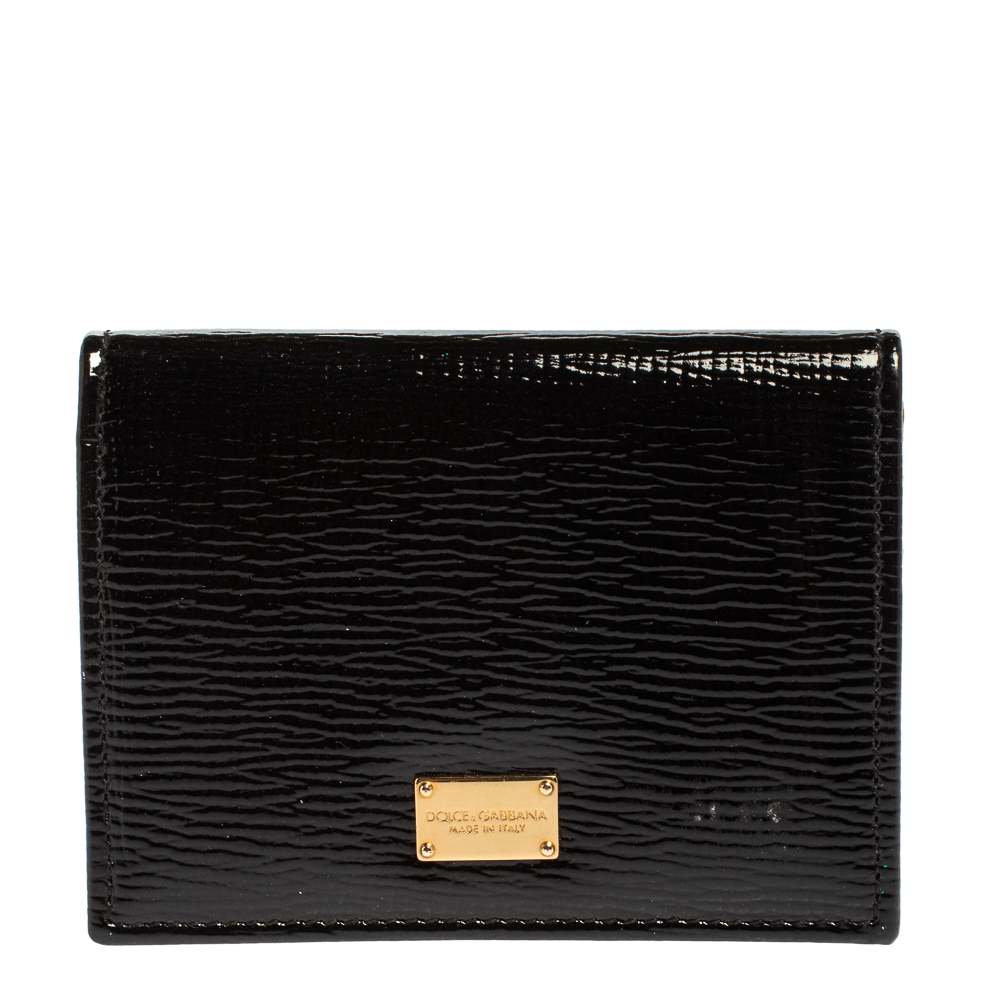 Dolce & Gabbana Black Patent Leather Dauphine Flap Card Holder