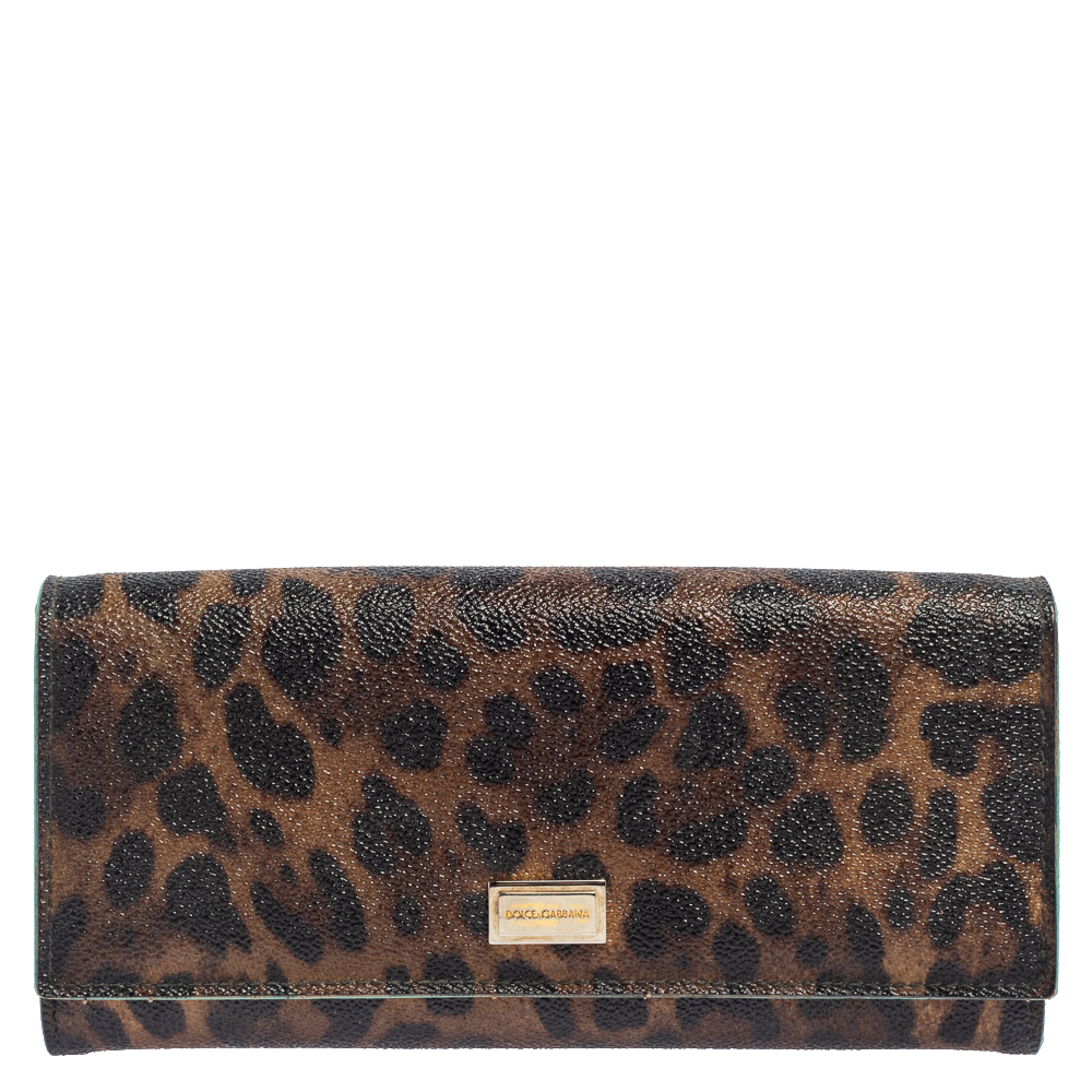 Dolce & Gabbana Brown Leopard Print Leather Dauphine Continental Wallet