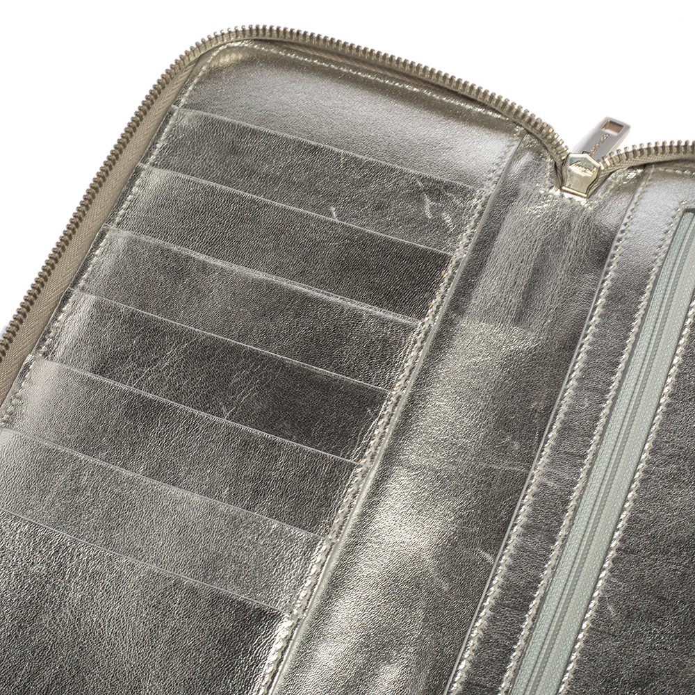Dolce & Gabbana Silver Python Embossed Leather Zip Around Wallet