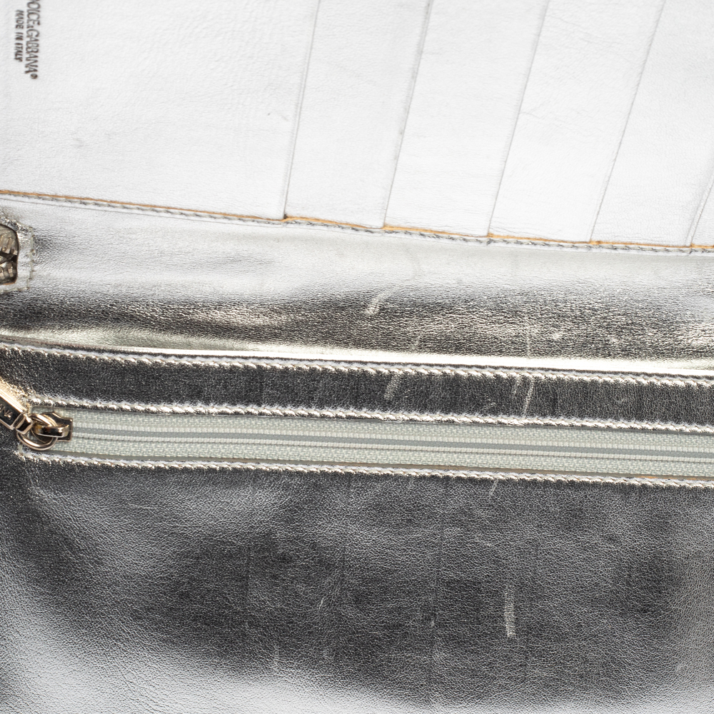 Dolce & Gabbana Silver Python Embossed Leather Zip Around Wallet