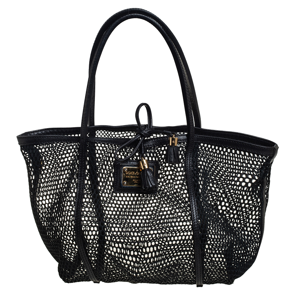 Dolce & Gabbana Black PVC Mesh and Leather Open Tote