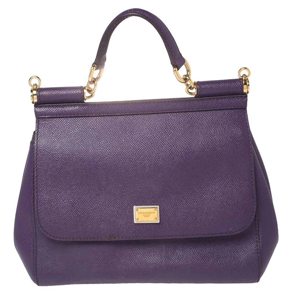 Dolce & Gabbana Purple Leather Medium Miss Sicily Top Handle Bag