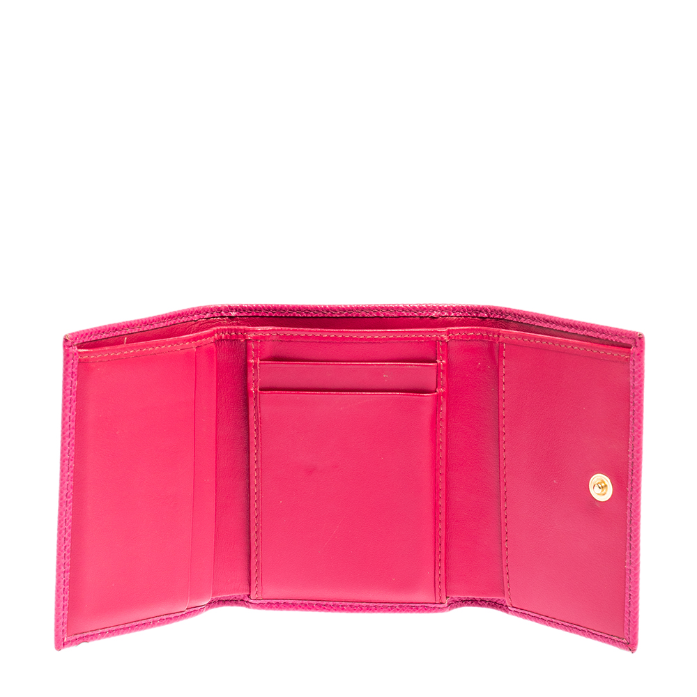

Dolce & Gabbana Fuchsia Leather DG Crystal Embellished Trifold Wallet, Pink