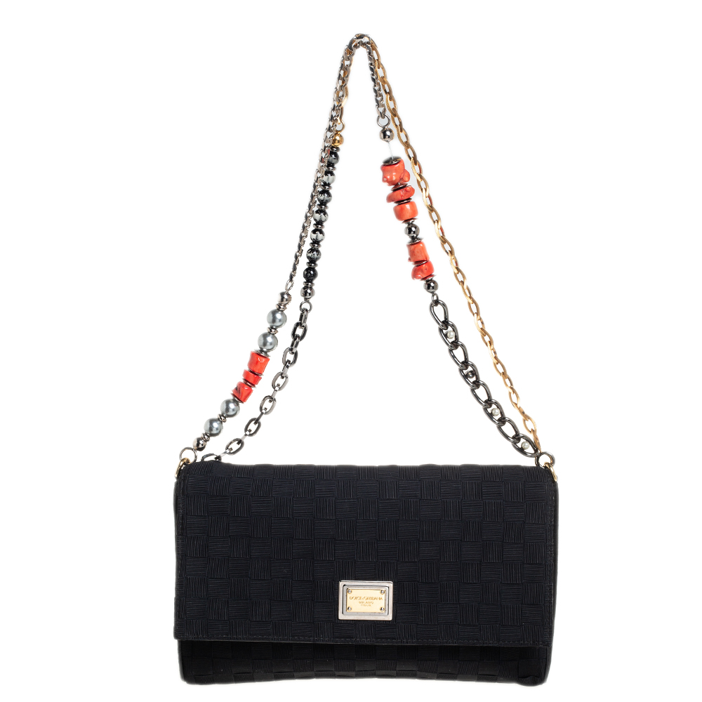 Dolce and Gabbana Black Woven Fabric Miss Charles Shoulder Bag