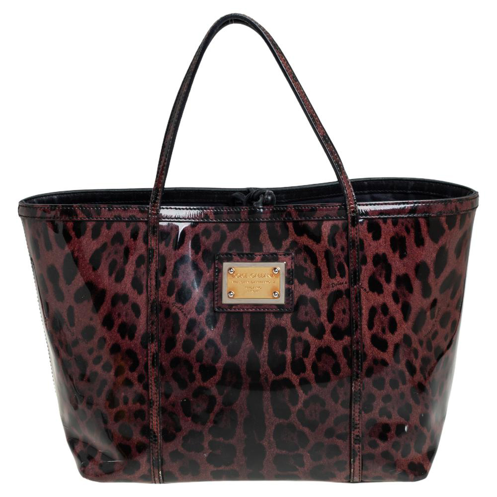 Dolce & Gabbana Black/Purple Leopard Print Patent Leather Miss Escape Tote