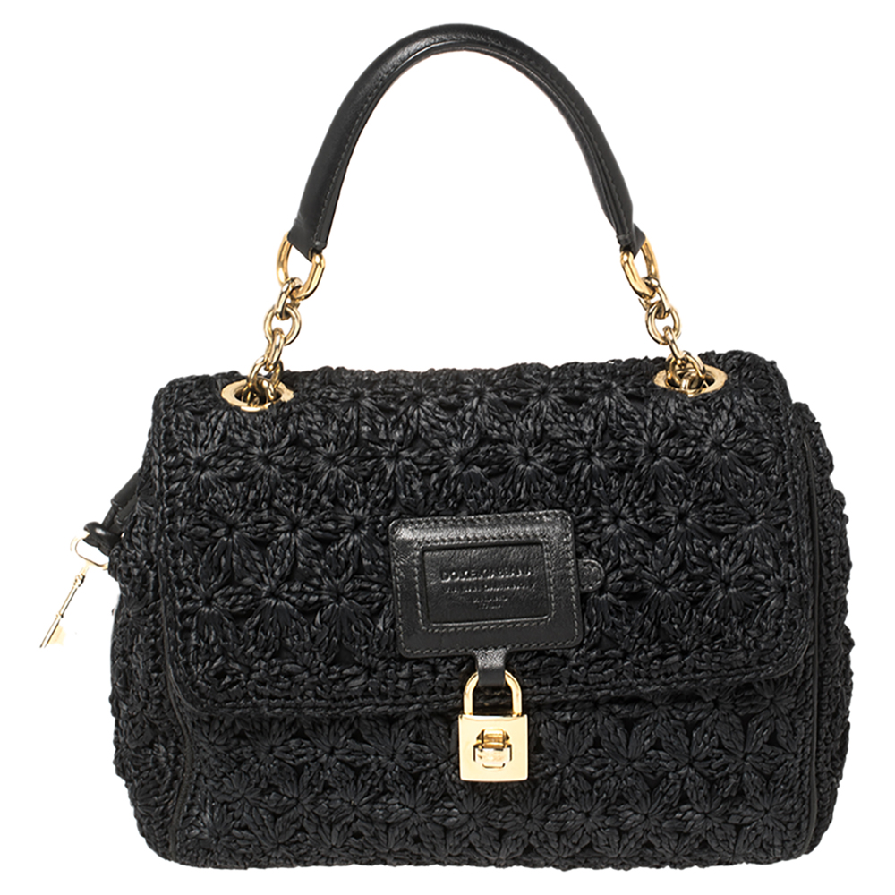 Dolce & Gabbana Black Raffia And Leather Miss Dolce Top Handle Bag