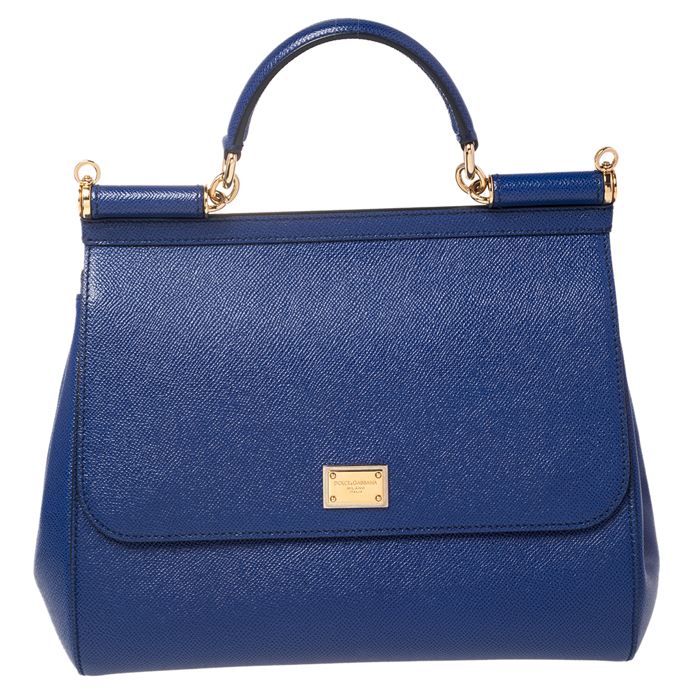 Dolce & Gabbana Blue Leather Medium Sicily Top Handle Bag